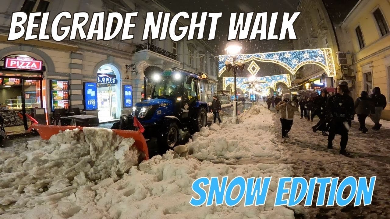Belgrade Snow Night Walk (Belgrade Fortress, Kalemegdan Park, Kneza Mihaila Street & City Centre) 🇷🇸