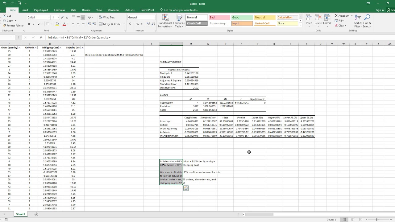 How to Calculate Confidence Interval for a Log-Log and Semi-Log Regression Model in Excel. [HD]