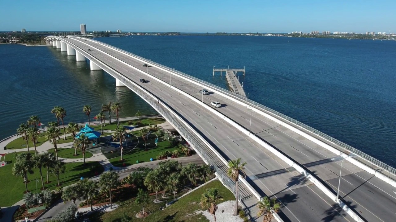 Ringling Causeway Bridge  Sarasota  Florida Aerial View 