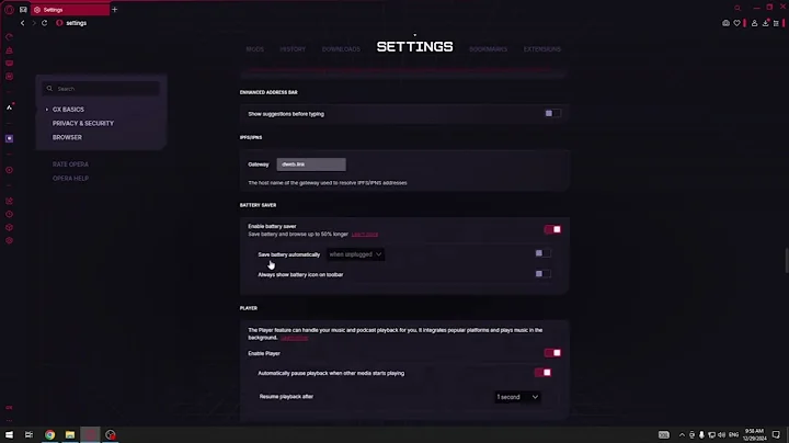 How to Automatically Save Battery on Opera GX