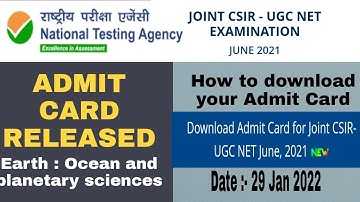 #csiradmitcard CSIR NET JUNE 2021 / Admit card released for Earth : Ocean and planetary sciences
