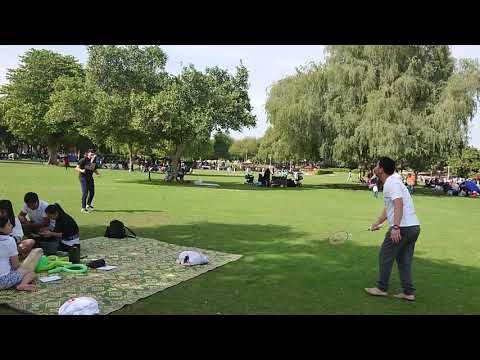 Playing badminton at dubai Creek park