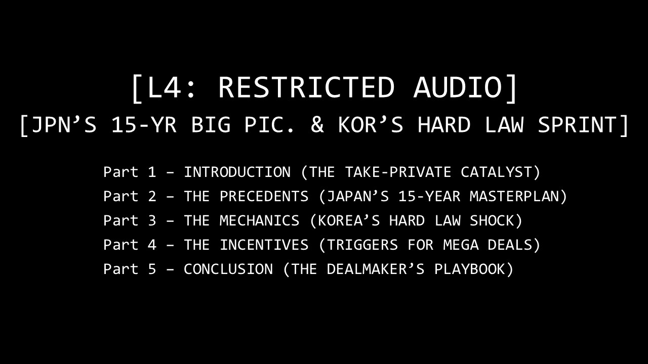 [L4: The Syndicate Debrief] | 일본의 15년 빅픽처 vs 한국의 Hard Law 속도전, 자진상폐가 주식시장 호재? | 밸류업, RSU (KOR & JPN)