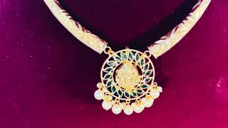 22K Gold 2-in-1 Kanti Necklace with CZ,  Stones and Pearls With Detachable Pendant - GN-P-ASM0135-GN