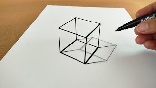 🔴 Como Dibujar un CUBO 3D - How to Draw a Cube 3D Trick art on Graph paper - رسومات ثلاثية الأبعاد