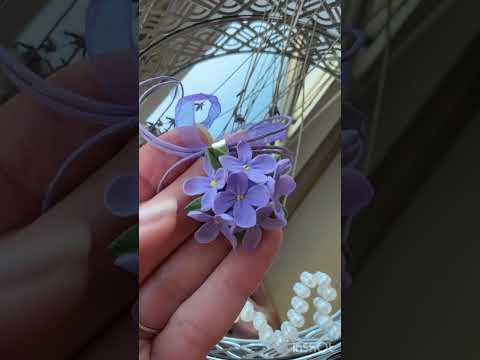 Фіолетовий кулон ручної роботи бузок з холодної порцеляни. Подарунок дівчині, видео 1