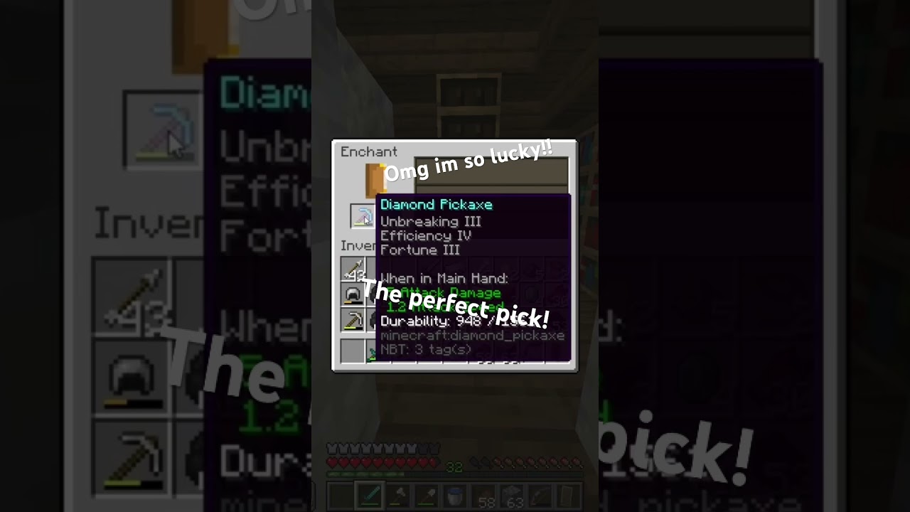 Almost the perfect pick!! #minecraft #gaming #survival #funny #epic #pickaxe #mining #enchanting