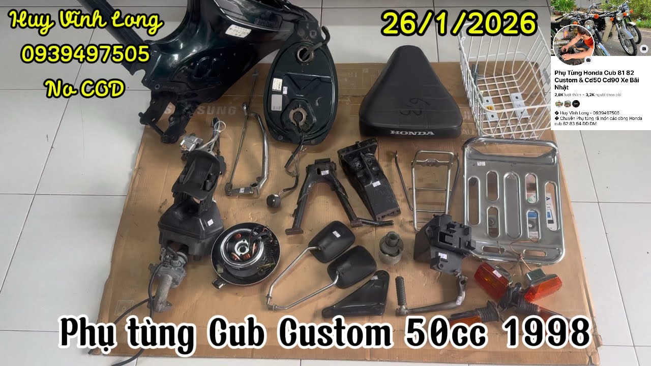 26/1/2026 - Phụ tùng Cub Custom 50cc date 1998 xanh rêu 142 - 0939497505