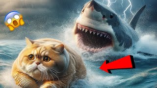 😭 Shark chases cat!😨 cute cat videos