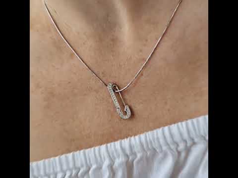 Срібна брошка шпилька булавка  з Білим камінням срібло 925 проби Родоване 1303п 1.26г, видео 1