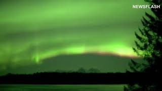 Northern Lights Dazzling Over Alaskan Lake