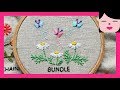 hand embroidery sheaf stitch butterfly chamomile flowers 번들 스티치 프랑스자수 캐모마일과 나비 수놓기