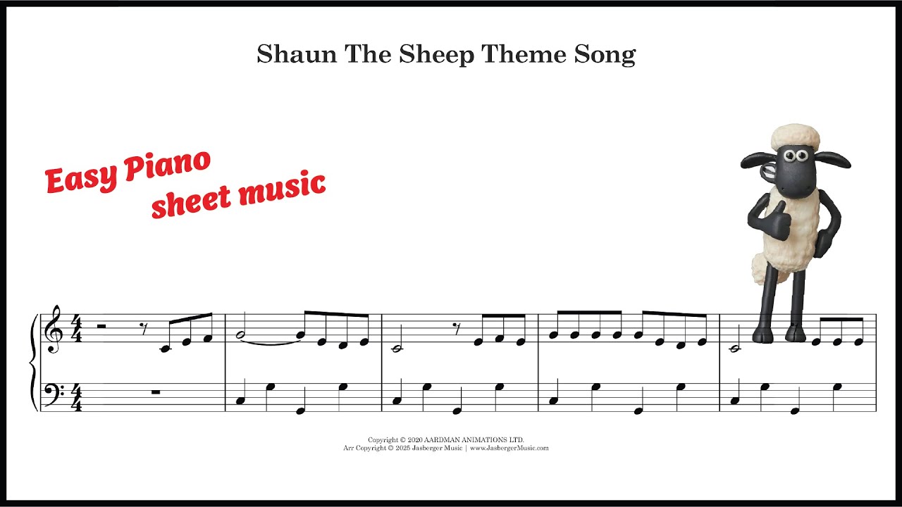 Shaun The Sheep Theme Song Beginner Piano Solo Sheet Music Youtube 