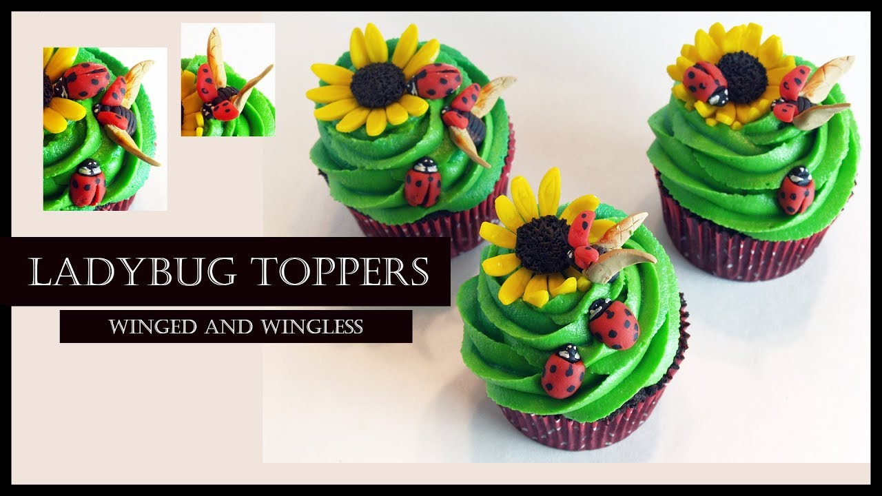 Cake decoration 12 of Edible Topper Lady Bugs Fondant Gumpaste Cupcake 