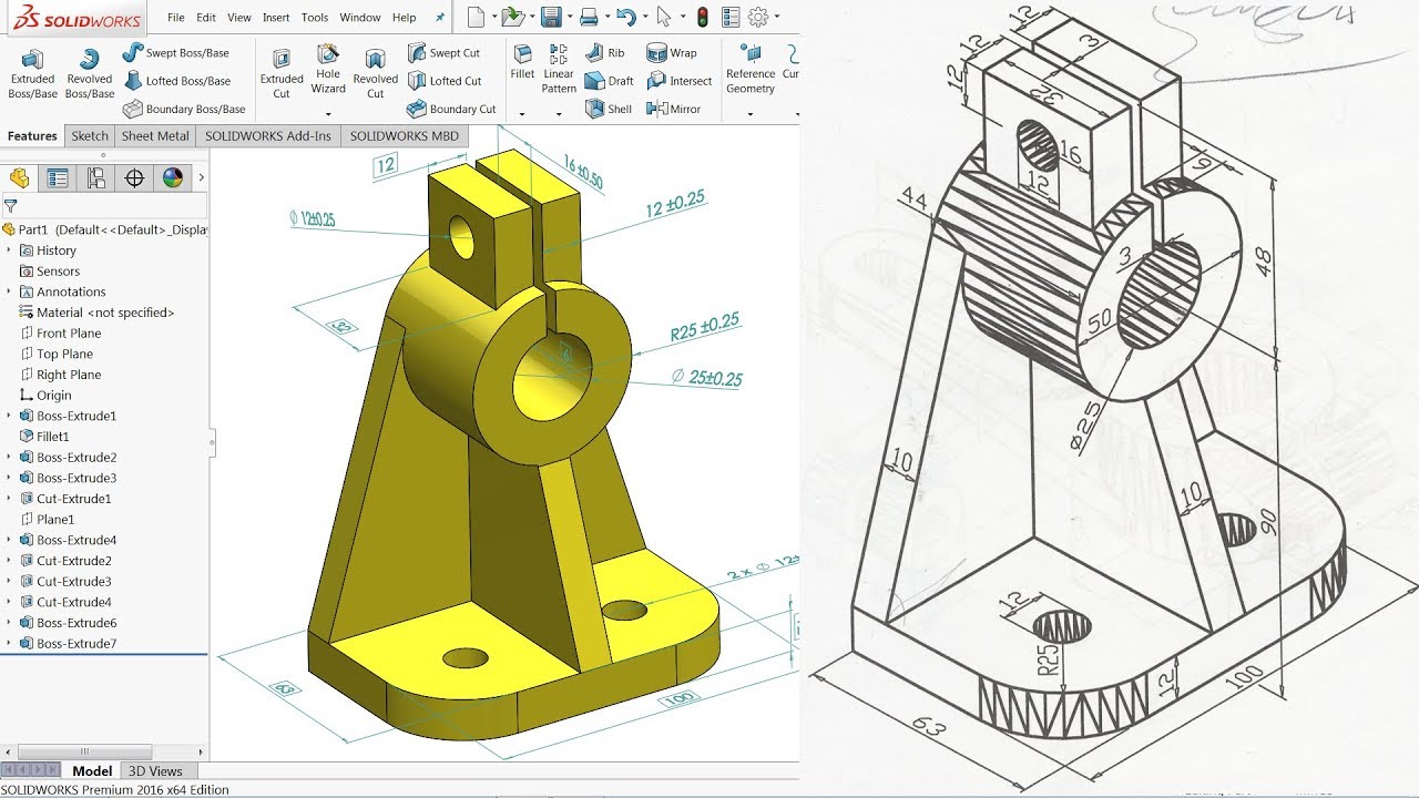 Solidworks Tutorial For Beginners Exercise 2 Solidworks Tutorial Autocad Isometric Drawing Solidworks