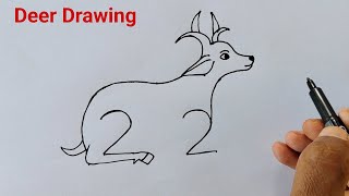 How To Draw Deer With 222 Number | Deer Drawing Step By Step | Deer Drawing Easy