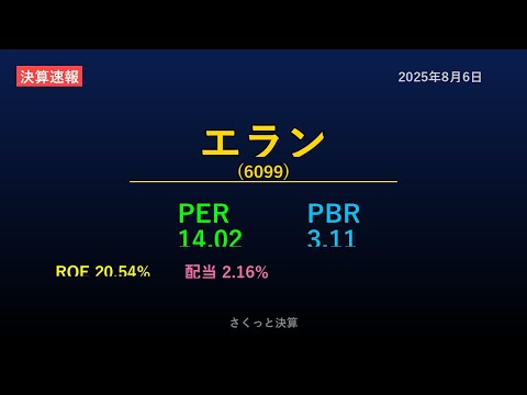 【6099】エラン 2025年8月6日 決算サマリー