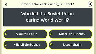 Grade 7 Social Science Quiz - Part 1/10 | 12 MCQs on History, Geography & Civics for Students screenshot 3