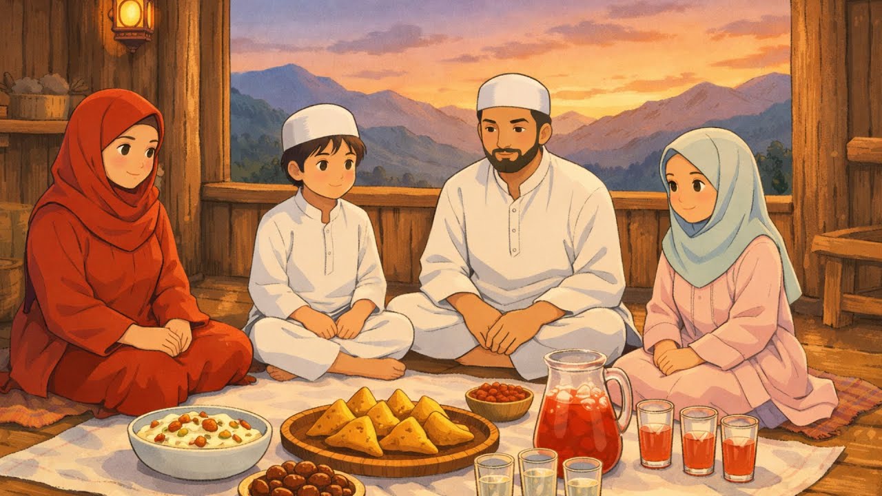 Happy Ramzan 2026 🌙 Beautiful Muslim Family Iftari Routine | Mountain Treehouse Ghibli 2D Story