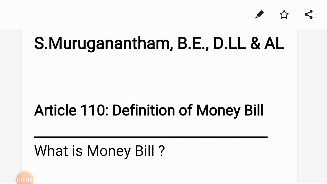 Article 110 - Money Bill - Original Constitution of India - TAMIL - YouTube