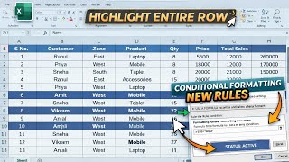 Highlight Entire Row in Excel, Conditional Formatting New Rule #excel #exceltips #accountingsoftware