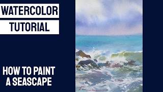 WATERCOLOR TUTORIAL - How to paint a Easy Seascape | Waves & Rocks with a Limited Palette #loose screenshot 4