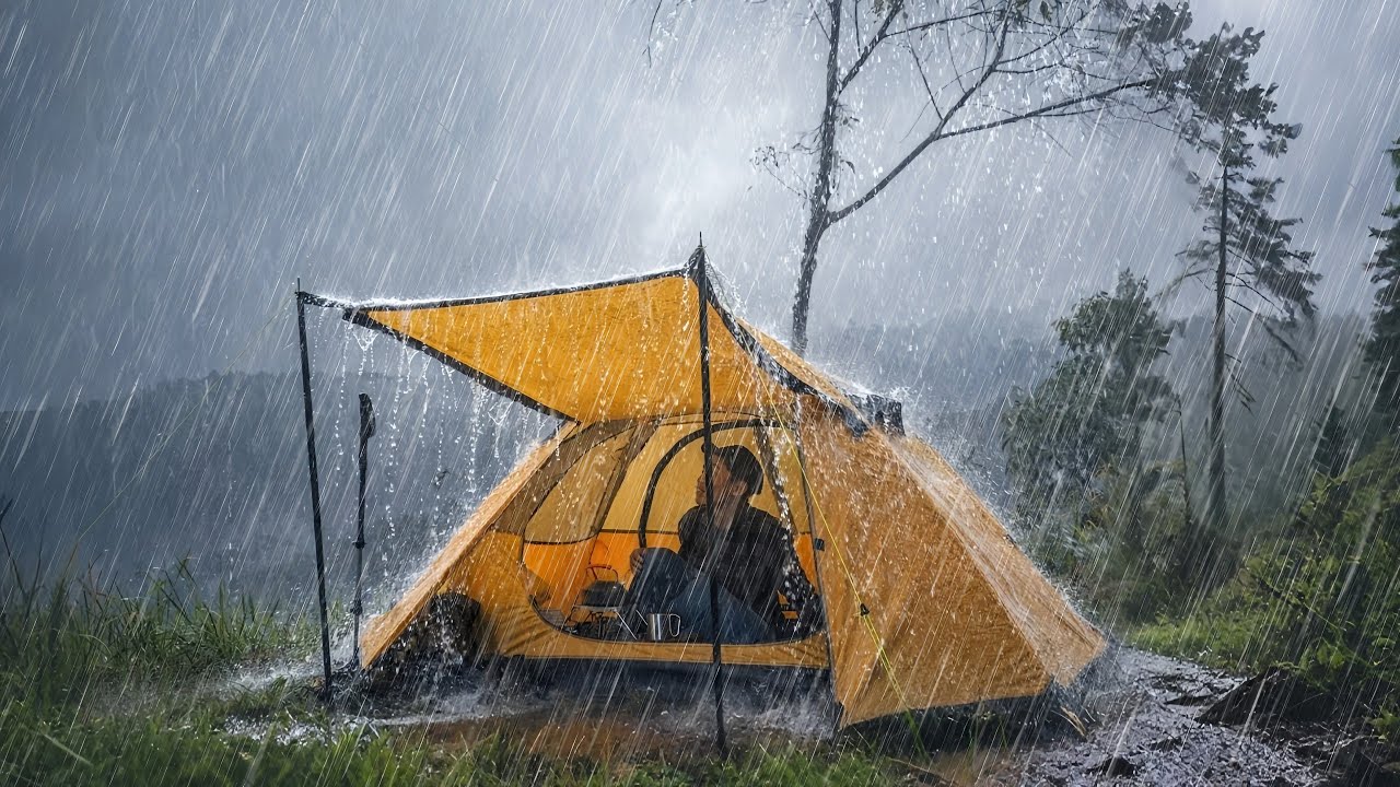 TERRIBLE‼️TRAPPED IN A HEAVY RAIN STORM IN A SMALL TENT⛺ RELAXING RAINSTORM [SOOTHING SOUND OF RAIN]