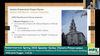 Yestermorrow Spring Speaker Series Preservation Policy and Tools with Jamie Duggan 4-22-26