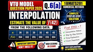 1BMATS201 Numerical Methods | Question 6(a) Interpolation | VTU Model Question Paper