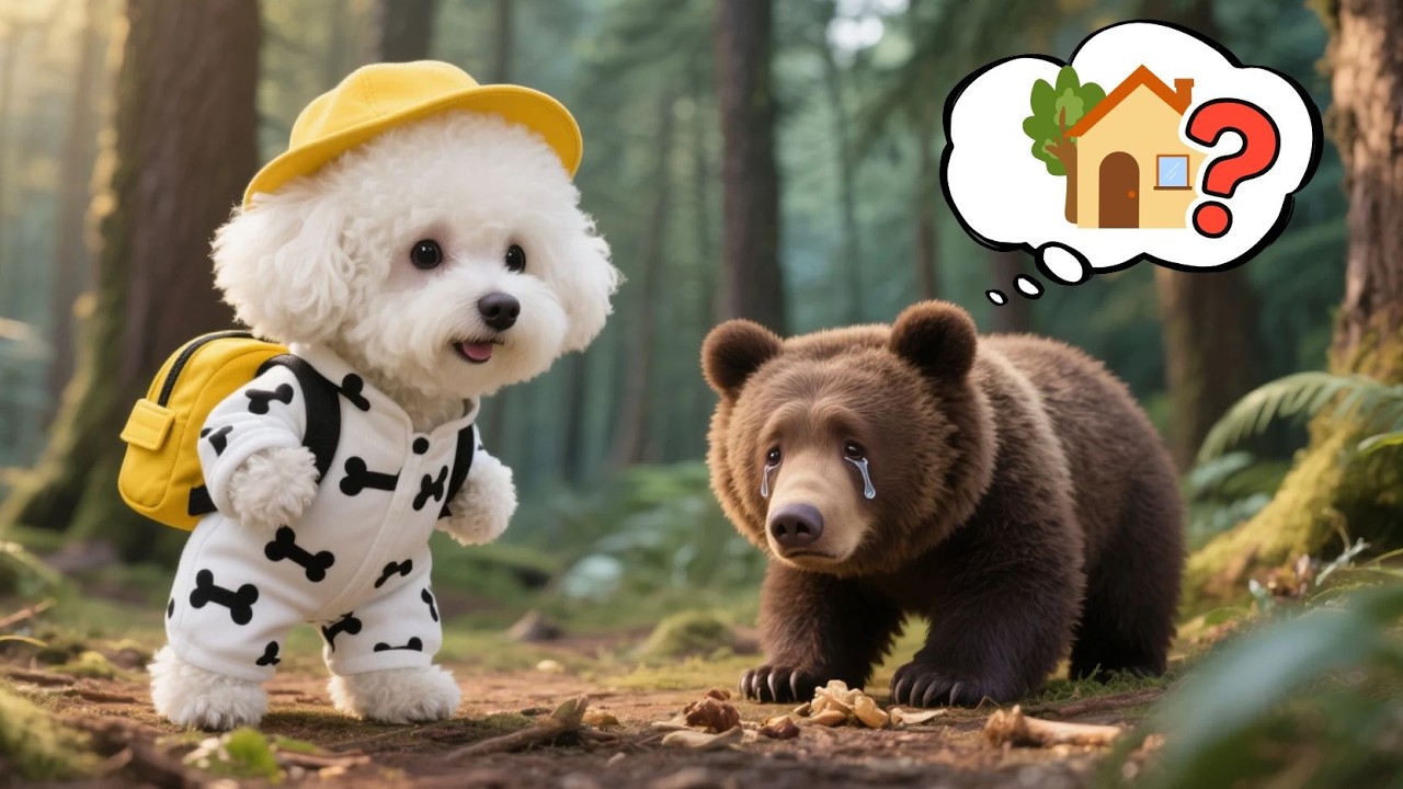 Baby Puppy & Mom Dog Help Poor Baby Bear Lost From Its Mother In The Forest 🐻💛