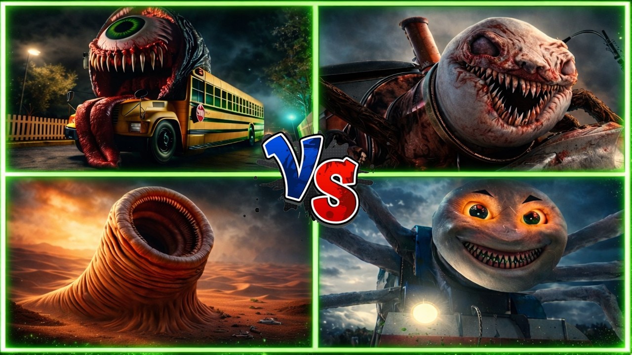 ℹ️ School Bus Vs Choo choo Charles Vs Erosion Worm Vs Cursed Thomas | FuN-TiLeS | Tiles Hop❗