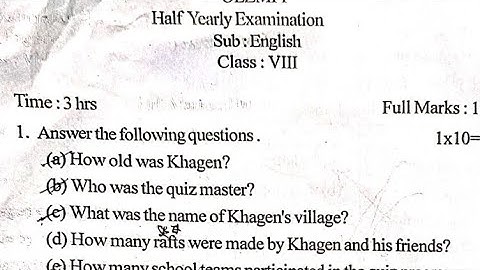 Class Viii Half Yearly Examination 2023|English question paper (sample) |Class 8 English paper