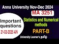 MA 3251 Statistics and Numerical methods|Arrear exam important questions and notes|Anna University