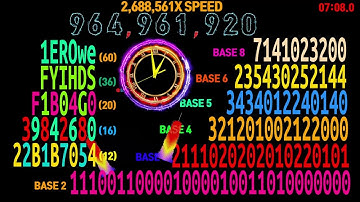 Numbers 0 to 1,000,000,000 with base 2,3,4,5,6,8,10,12,16,20,36,60 countup timer alarm🔔speedfeeling