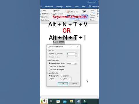 how to Convert Text into Table using Keyboard Shortcut in Word | # ...