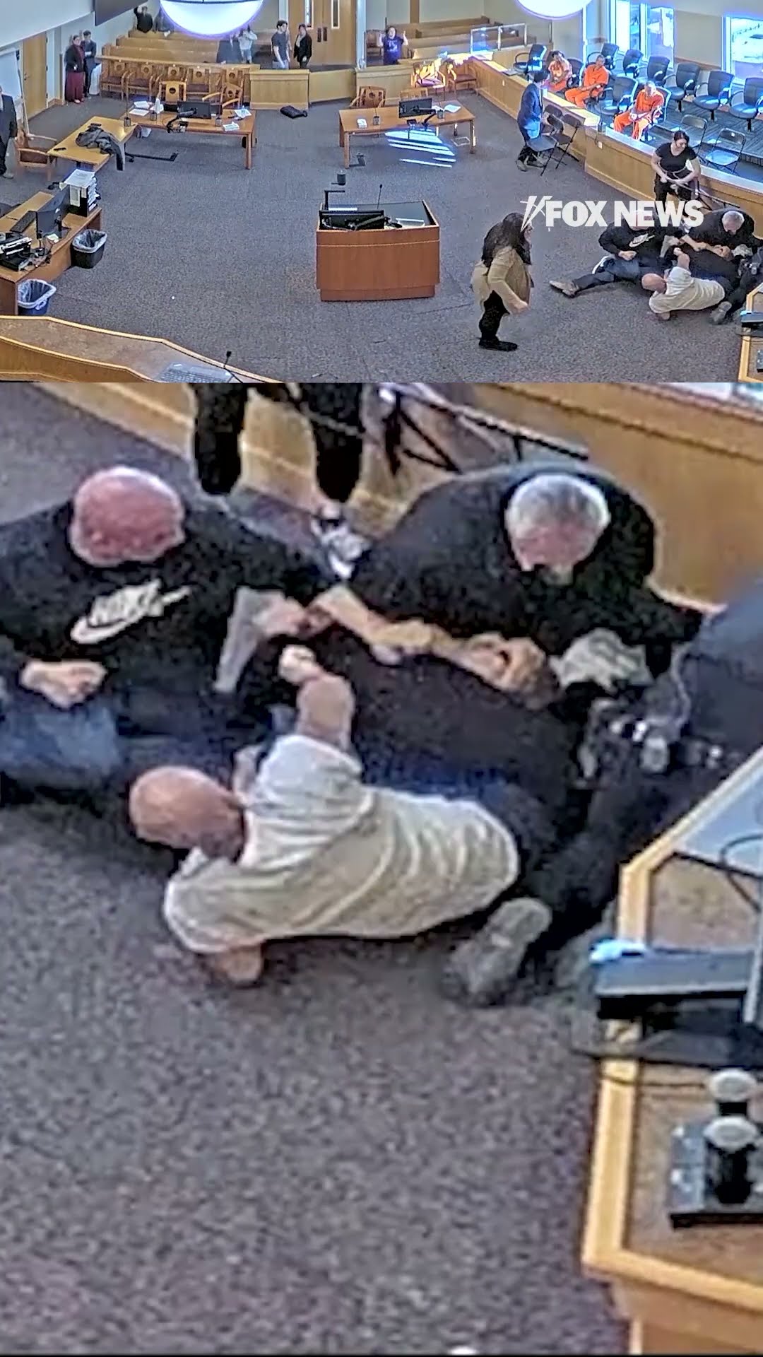Murder suspect attacked by victim's uncle in courtroom brawl