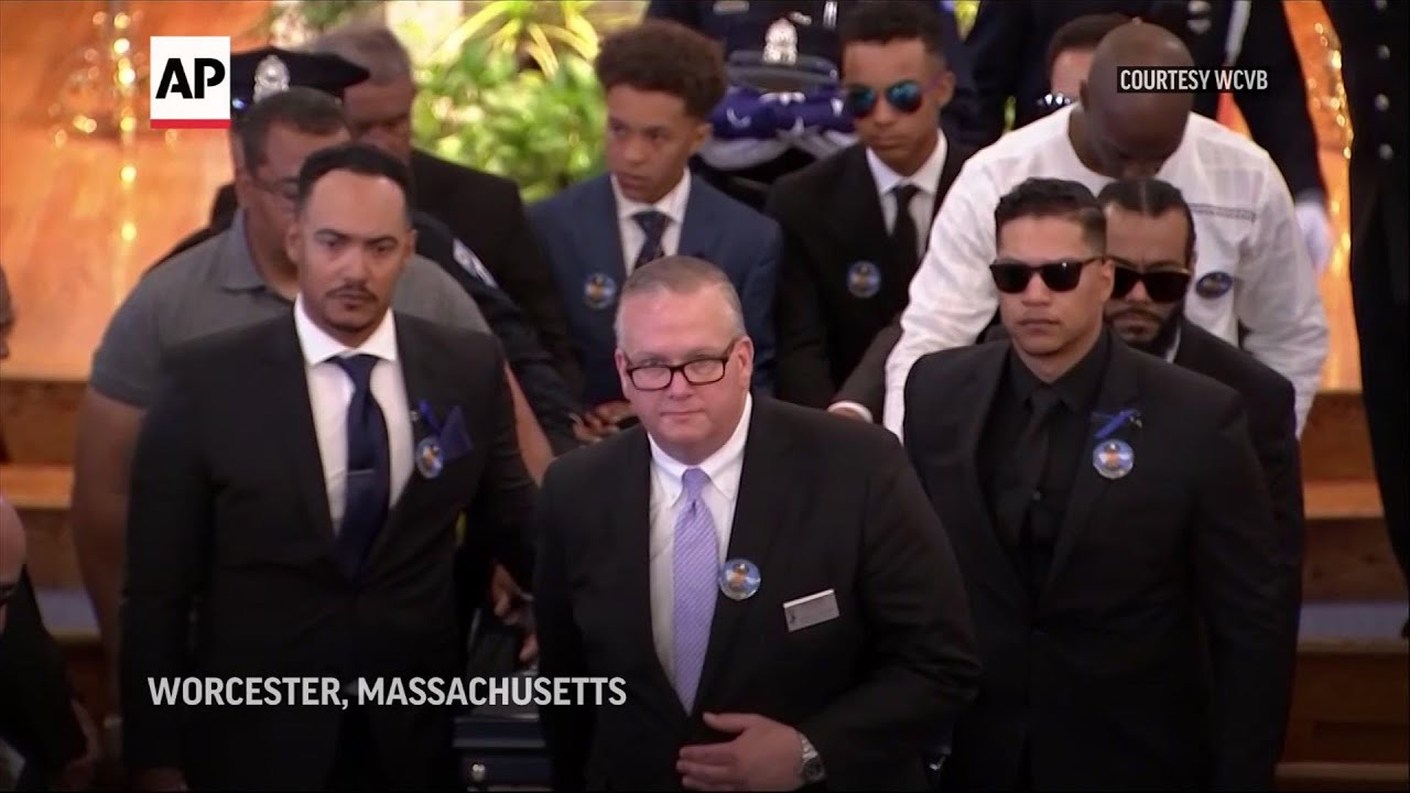 Funeral procession held for fallen Mass. officer - YouTube