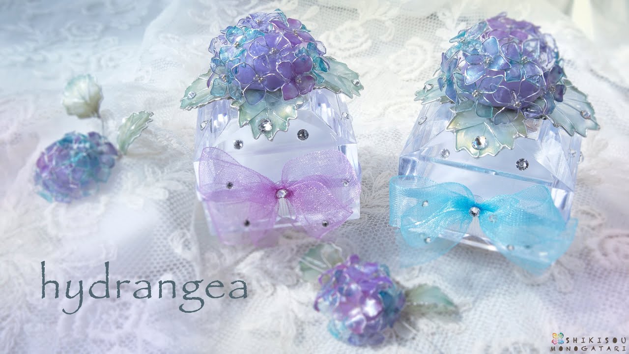 紫陽花。干天の慈雨ブルーレジンリングケースDIY Handmade resin art Blue hydrangea jewelry box