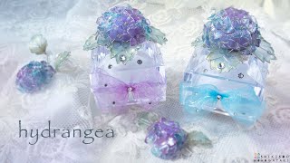 紫陽花。干天の慈雨ブルーレジンリングケースDIY Handmade resin art Blue hydrangea jewelry box