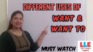 Different uses of Want & Want to with examples // Let's Learn English