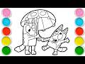 Bluey and Bingo with Umbrella Drawing, Painting &amp; Coloring For Kids and Toddlers_ Easy Art