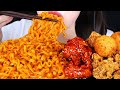 CARBO FIRE NOODLES, FRIED & SPICY CHICKEN, CHEESE BALLS ASMR MUKBANG EATING SOUNDS