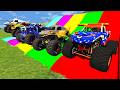 Triple Flatbed Trailer Monster Trucks Transport with Slide Color - BeamNG.drive #2