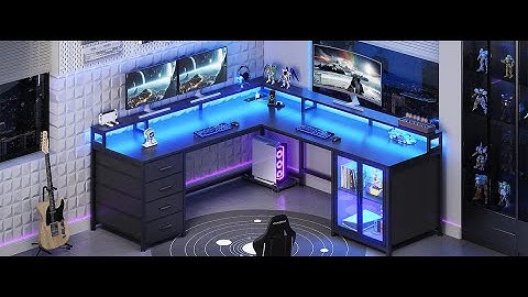 SEDETA 109 Inch L Shaped Gaming Desk with 4 Drawers Display Cabinet 2 Monitor Stands