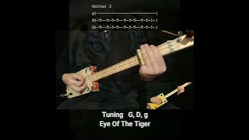 Eye Of The Tiger (intro) - Easy 3 string fretless Cigar Box Guitar Lesson Square ver.  w tab - slide