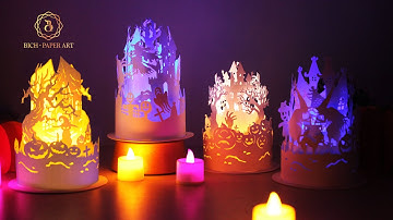 How To Make Halloween Paper Cut Lamp - DIY Paper Cut - Paper Lamp Art