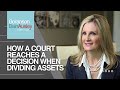 Family attorney Kathryn Murphy explains how the court reaches an agreement in dividing both parties' assets during a divorce settlement.  The Texas Family Code states that the court has to divide all community assets in a manner that is deemed "just and right." In some cases, "just and right" does not necessarily mean 50/50. The court can divide the assets 60/40, 70/30, or another percentage depending on the facts and circumstances of the case.