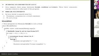 Jumping statements in java , break statements , continue statement , returns statements , java