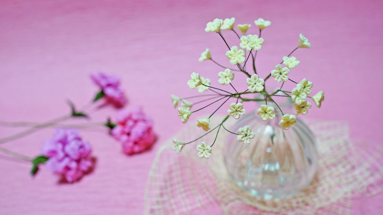 つまみ細工 かすみ草 たくさん作って色々なお花とアレンジ 花束 母の日のプレゼントに 作り方 Bouquet Kanzashi Flower Vol 53 Youtube