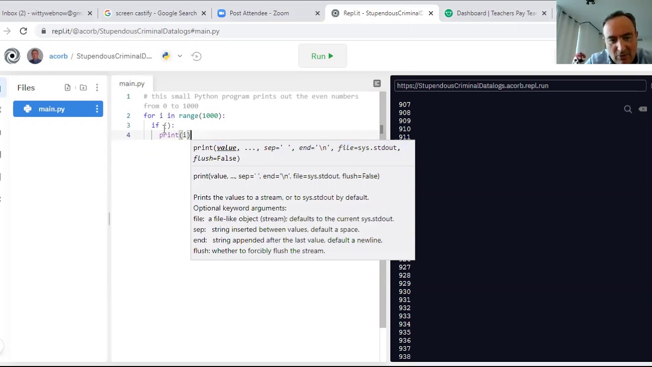 Python Code Prints Out Even Numbers - YouTube